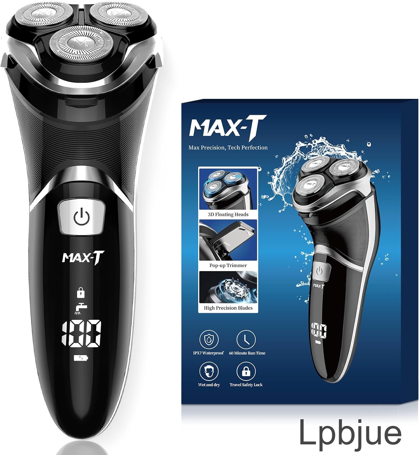 Men's Electric Shaver - Lpbjue Corded and Cordless Rechargeable 3D Rotary Shaver Razor for Men with Pop-up Sideburn Trimmer Wet and Dry, IPX7 Waterproof, Plug & Play